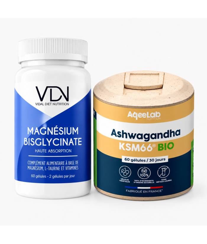 PACK STRESS – Magnésium Bisglycinate VDN + Ashwagandha KSM-66® BIO AqeeLab Nutrition